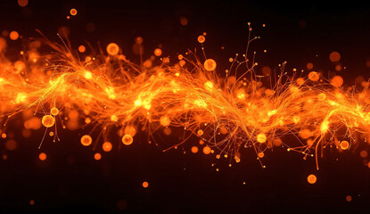Abstract orange particles of optical fiber 3d illustration