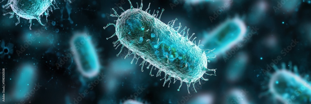 Leinwandbilder Detailed 3D render of microbes showcasing intricate structures and vibrant colors in a microscopic environment. Generative AI