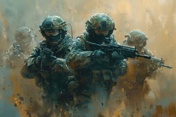 Fototapeta premium Combat soldiers of an elite counter-terrorism unit