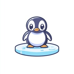 Cute cartoon penguin stands on a ice floe, isolated on white, for kid's content