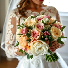 Obraz premium bride holding bouquet of flowers