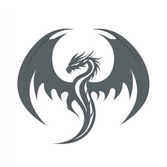 Fototapeta premium Gray dragon with spread wings against a white background, for fantasy or game use