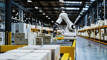 Naklejka premium High-Tech Warehouses Utilize Robotics for Package Sorting