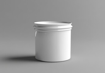 Clean and Simple White Plastic Container with Lid for Storage and Organization on a Smooth Gray Background Ideal for Stock Photo Usage