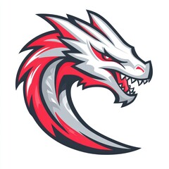 Stylized dragon head facing right, red and grey with a white background, suitable for branding