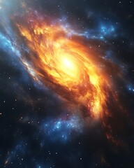 Obraz premium Fiery orange and blue spiral nebula in space.