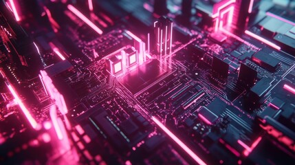 Abstract Cyberpunk Circuit Board: Neon Glow in the Digital City