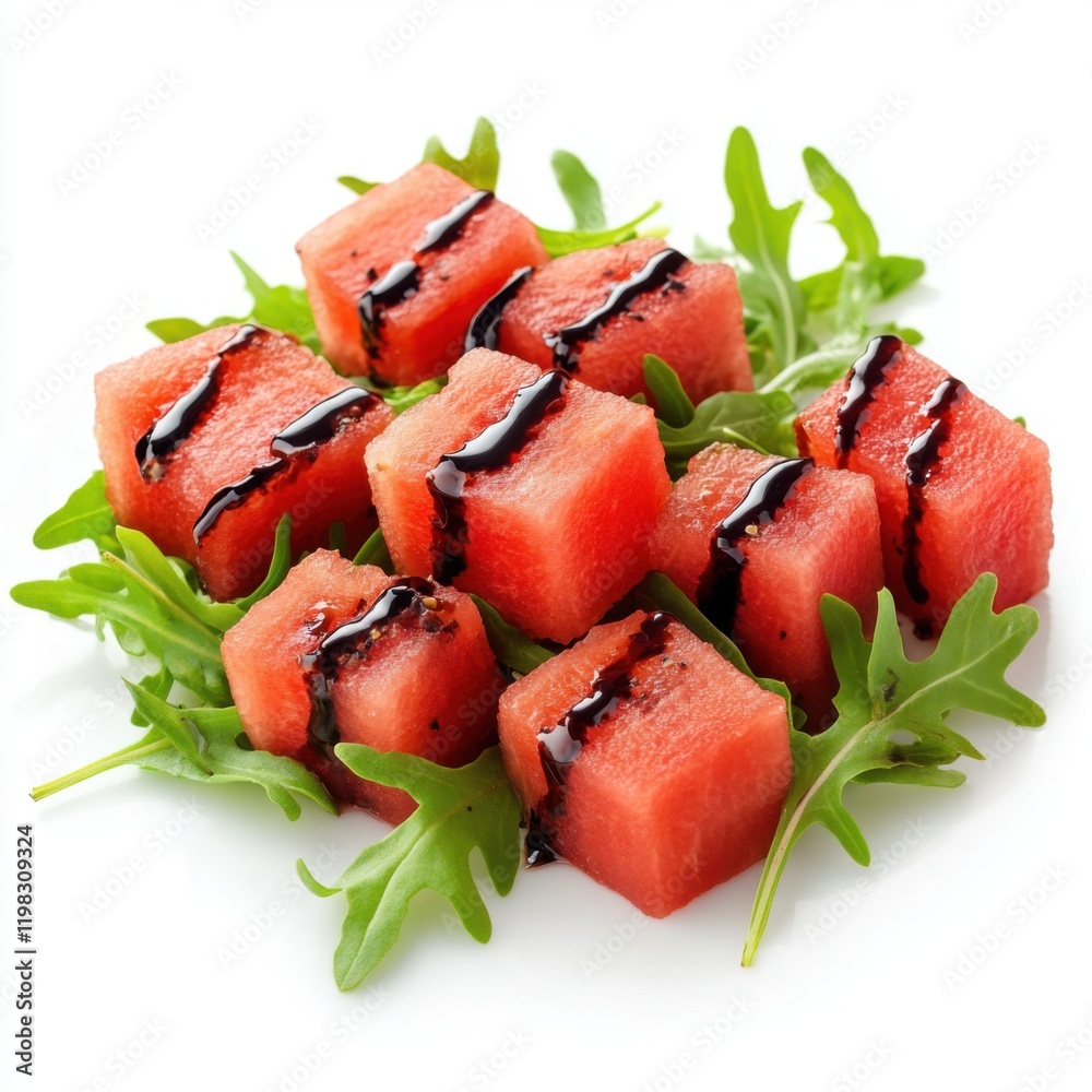 Wall mural Juicy watermelon cubes paired with peppery 