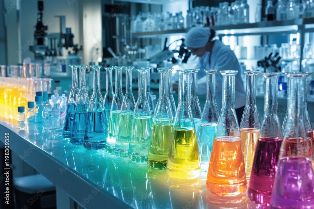 Aufkleber laboratory filled with colorful test tubes and microscopes showcasing scientific experimentation and