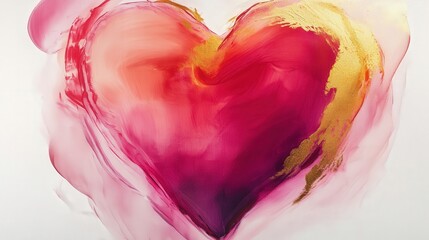 painting featuring delicate brush strokes in shades of red, pink, and gold, symbolizing the timeless emotion of love for Valentine's Day.
