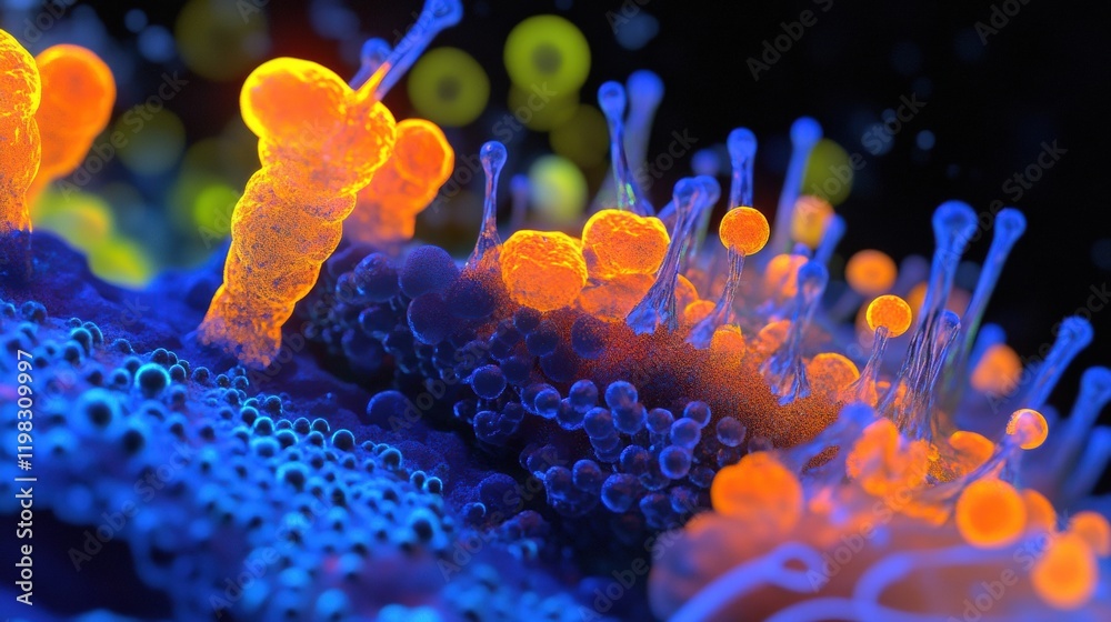 Aufkleber Close up view of molecular interactions showing vibrant microbes in their natural environment. Generative AI