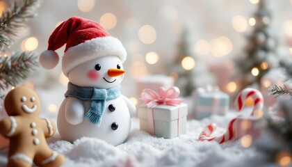 Adorable Snowman in Winter Wonderland Christmas Scene