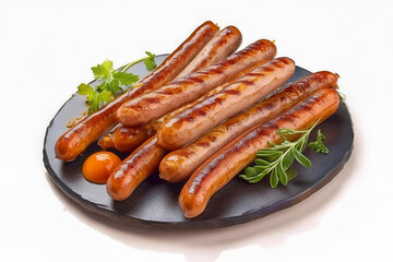 Grilled German Pork Sausages, munich sausage, isolated on white background.