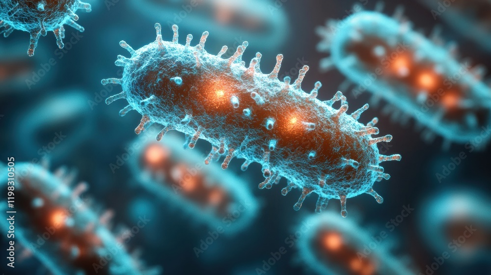 Aufkleber 3d render showcasing intricate details of microbes illuminated in vibrant colors with glowing featur