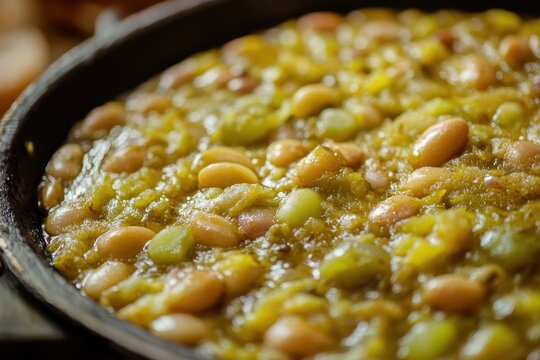 Fava bean spread Egyptian breakfast classic foul medames featuring makdous and mutabbal Close up