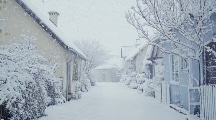 Snowy Village Street: A Winter Wonderland