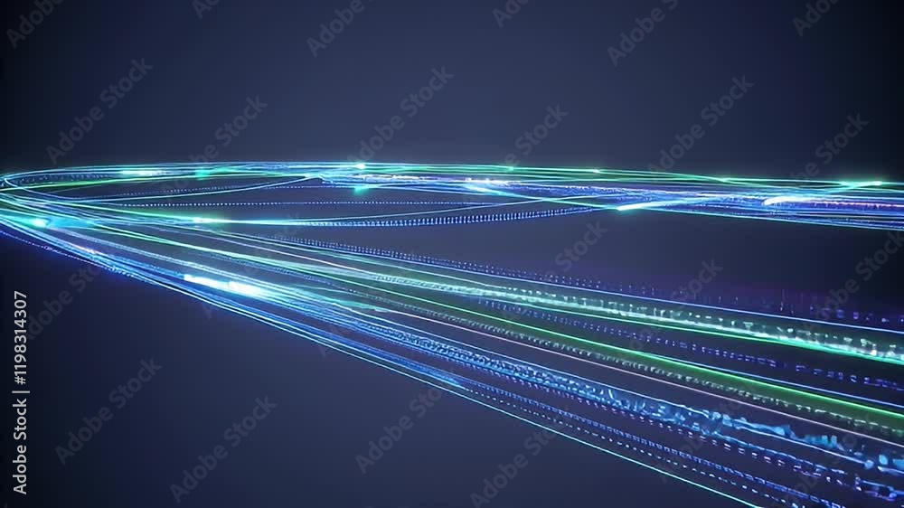 Poster glowing representation of automated logistics technology data streams connecting routes for dynamic 