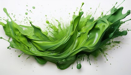 Vibrant Green Paint Splashes on White Background Artistic Expression of Textured Abstraction