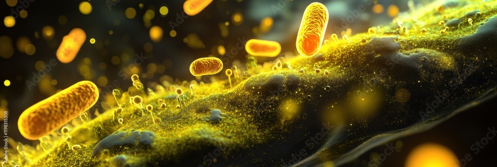 Leinwandbilder close up view of molecular interactions showcasing various microbes in a vibrant setting. generative