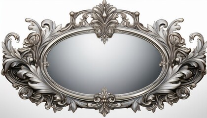 Elegant Baroque Silver Frame Floating on Transparent Background, Showcasing Intricate Details and Rich Textures in a Timeless Manner