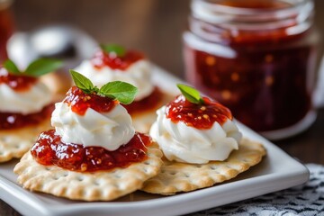 Habanero jam and cream cheese on crackers