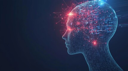 A captivating digital image of a human head, intricately filled with glowing circuitry and flowing data streams, symbolizing the power and potential of artificial intelligence. 