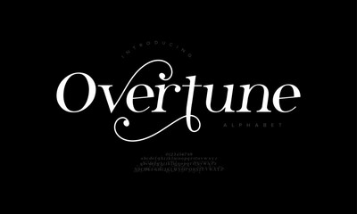 Overtune typography beauty fashion elegant minimalist serif italic fonts decorative wedding vintage retro logos. Minimal luxury font alphabet logo. Vector illustration