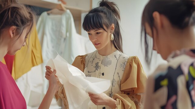Fashion Designers Reviewing Fabric Sample Together
