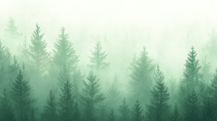 Fototapeta premium Serene misty forest background with soft green tones. Perfect for nature-themed or calming designs. Peaceful, tranquil, ethereal.