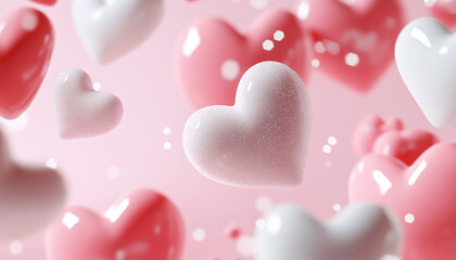 Glittery floating hearts.  Generative AI.