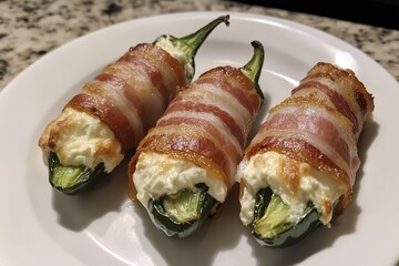 Jalape&ntilde;o poppers stuffed with cream cheese and wrapped in bacon