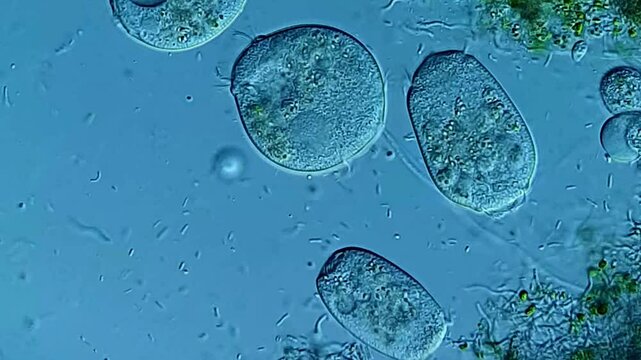 Protist and bacteria under microscope 