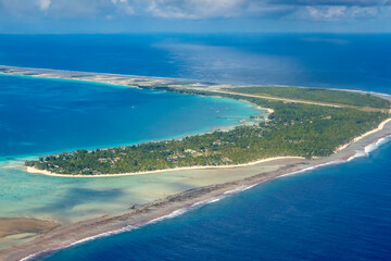 Fototapeta premium French Polynesia, Tikehau Atoll. Aerial of the atoll.