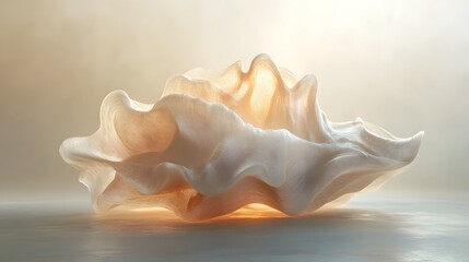 Abstract Sculpture of Flowing White Fabric Waves