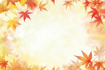 Fototapeta premium Vibrant autumn maple leaves with morning dew form a cozy frame, embracing a clean white center for your text.
