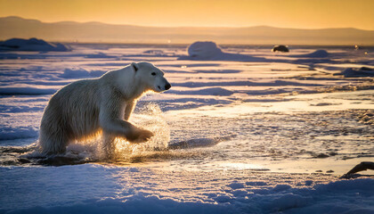 魚を狩るホッキョクグマ