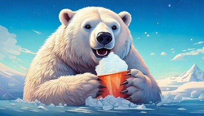 かき氷を楽しそうに食べるホッキョクグマ