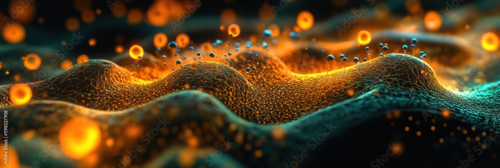 Leinwandbilder close up view of molecular interactions among microbes showcasing complex structures and vibrant col