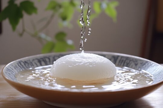 Japanese dessert mochi with raindrop like water texture