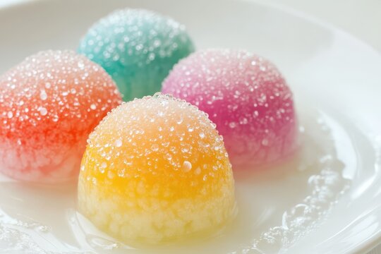Japanese mochi cake with raindrop water