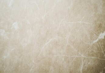 Fototapeta premium Vintage beige textured paper with stains and scratches, hyperdetailed top view.