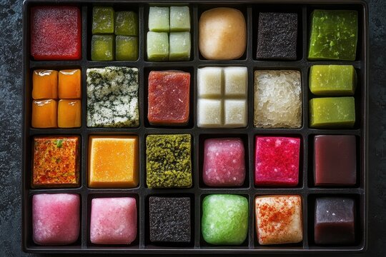 Japanese rice cake variety colorful mochi selection