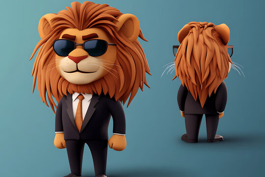 A cartoon lion in a suit and sunglasses, exuding a cool and professional demeanor.