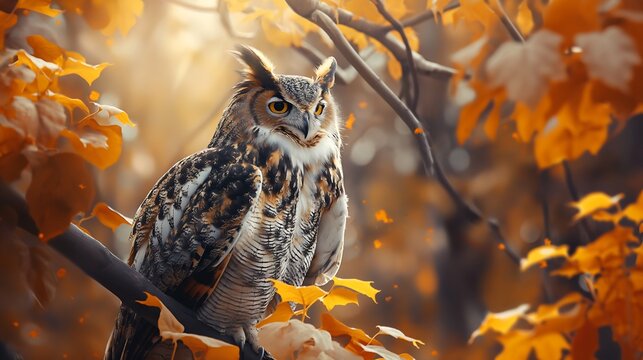 great horned owl in autumn