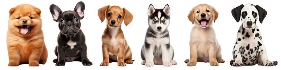 Obraz premium PNG Adorable puppies showcasing diversity, isolated element set, transparent background