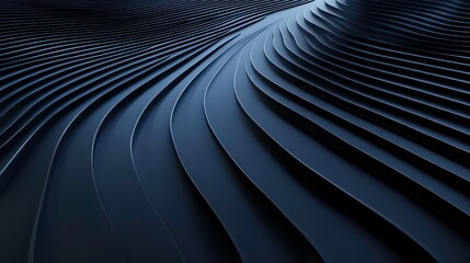 Abstract dark blue wavy lines, 3D rendered texture background.