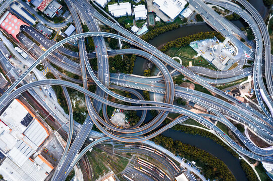 Top down view of highway junction, Australia