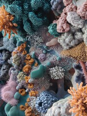 Fototapeta premium Dense layer of colorful microbes thriving within an underwater habitat. Generative AI