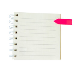 blank notebook with red post it sign isolated on white
