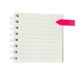 blank notebook with red post it sign isolated on white